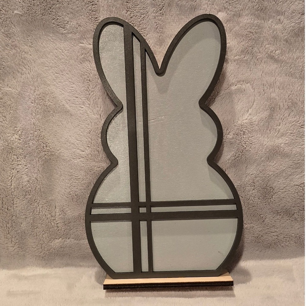 Modern Wood Easter Bunny Table Decor Sage Green Geometric Spring Figurine 8.25"